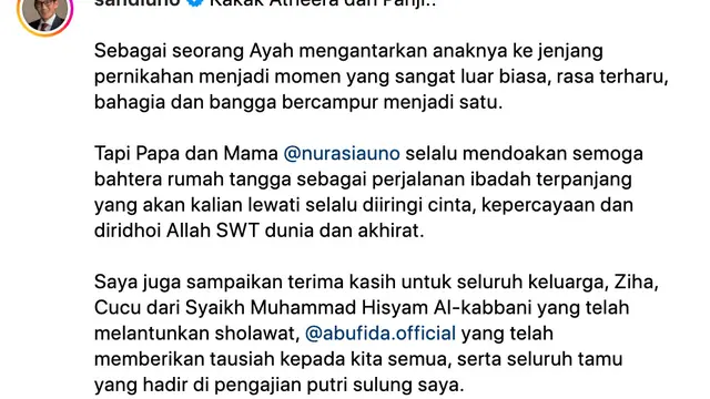Unggahan Sandiaga Uno. (Foto: Dok. Instagram @sandiuno)