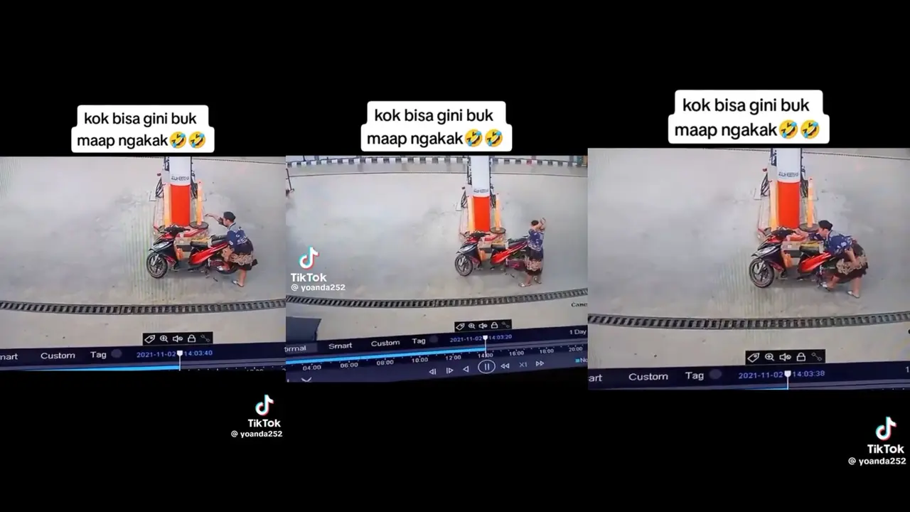 Aksi Lucu Ibu Ibu Menyalakan Motor