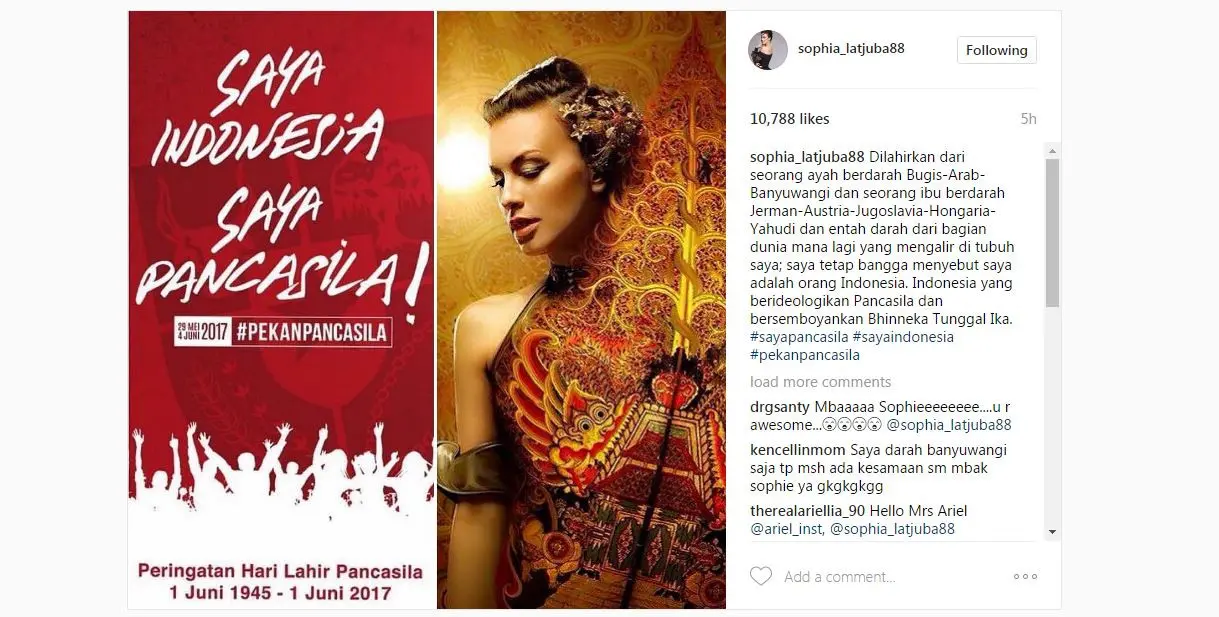 Sophia Latjuba ikut meramaikan Hari Lahir Pancasila [foto: instagram/sophia_latjuba88]