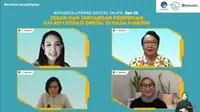 Diskusi daring Katadata dengan tema Peran dan Tantangan Perempuan dalam Literasi Digital di Masa Pandemi, Senin (20/9/2021).