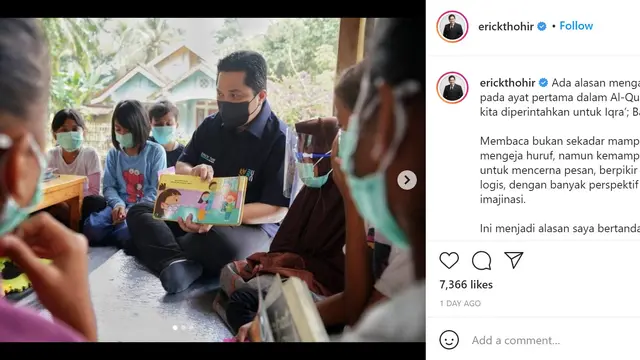 Kunjungan Erick Thohir di TBM Palakota Kreatif Desa Cikuya