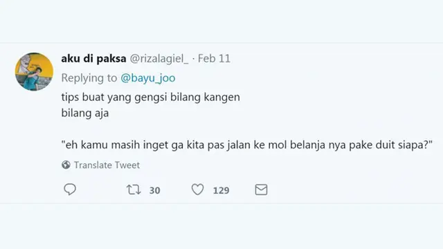 Deretan Twit Kocak Gengsi Bilang Kangen