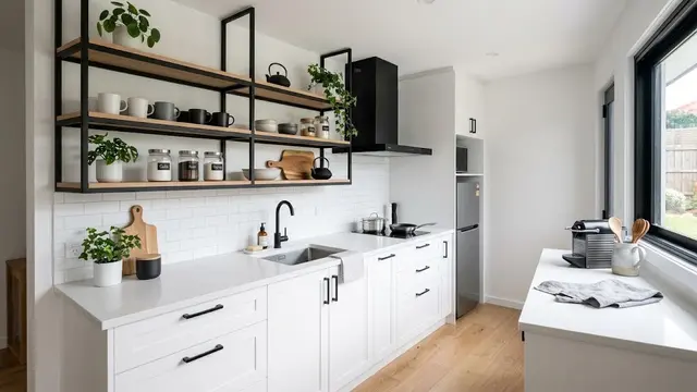 Desain Dapur Kecil dengan Rak Terbuka