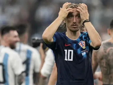 Kroasia gagal menembus final Piala Dunia 2022 setelah dikalahkan Argentina dengan skor 0-3 pada laga yang berlangsung di Stadion Lusail, Qatar, Rabu (13/12/2022) dini hari WIB. (AP Photo/Frank Augstein)