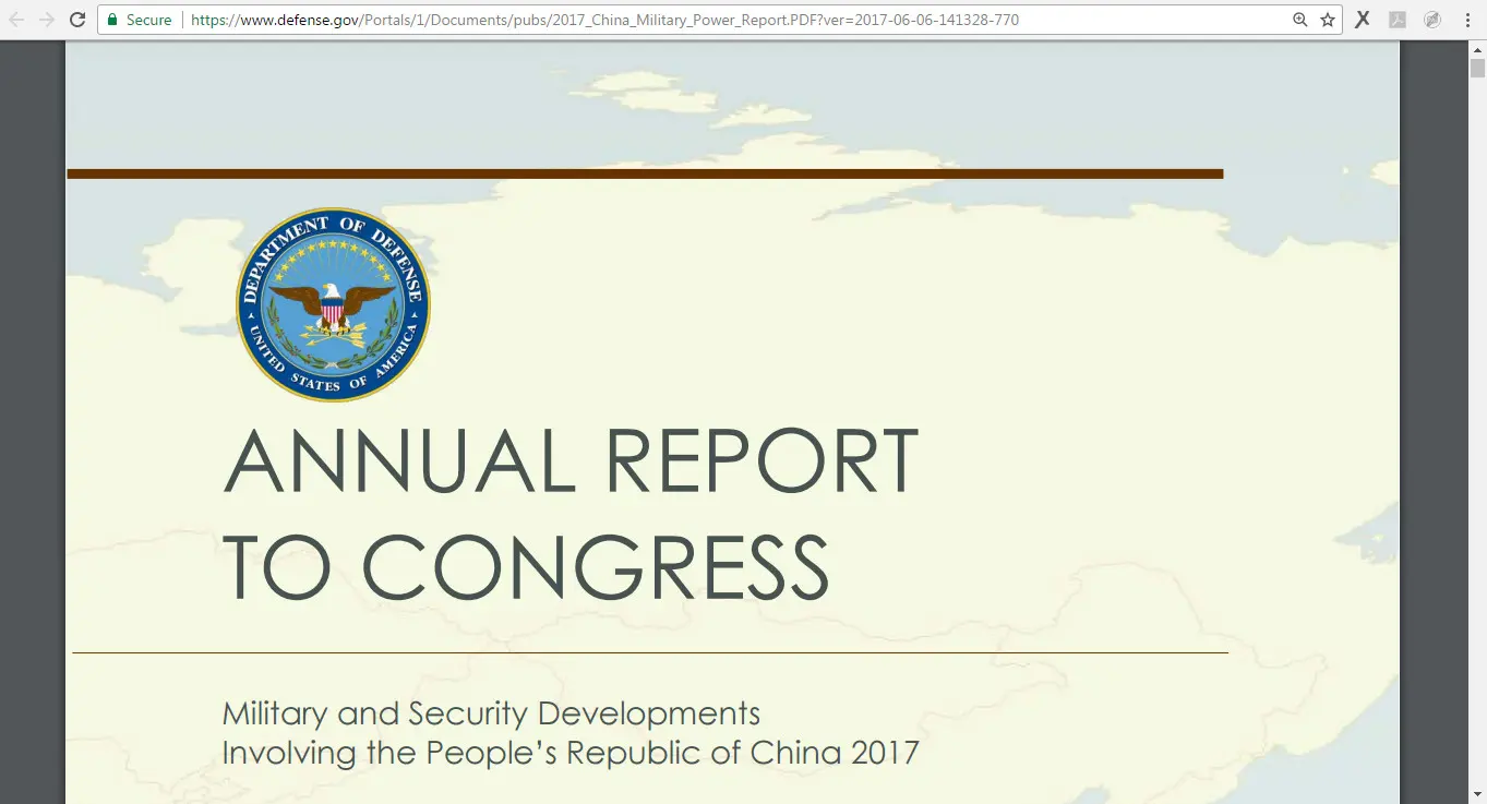 Annual Report to Congress, Military and Security Developments Involving the People's Republic of China 2017 (Kementerian Pertahanan Amerika Serikat)