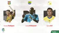 Persaingan Top Scorer Liga 1 : Fernando Rodriguez, Ezechiel N'Douassel, dan Samsul Arif (Bola.com/Adreanus Titus)