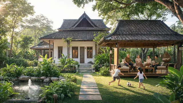 Inspirasi Rumah Pedesaan dengan Taman dan Pendopo yang Asri Model Pendopo Santai