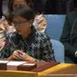 Menteri Luar Negeri Republik Indonesia Retno Marsudi saat memberikan pernyataan di Dewan Keamanan PBB mengenai situasi di Palestina pada Selasa (23/1/2024). (Dok. Tangkapan layar dari video yang dirilis Kemlu RI)