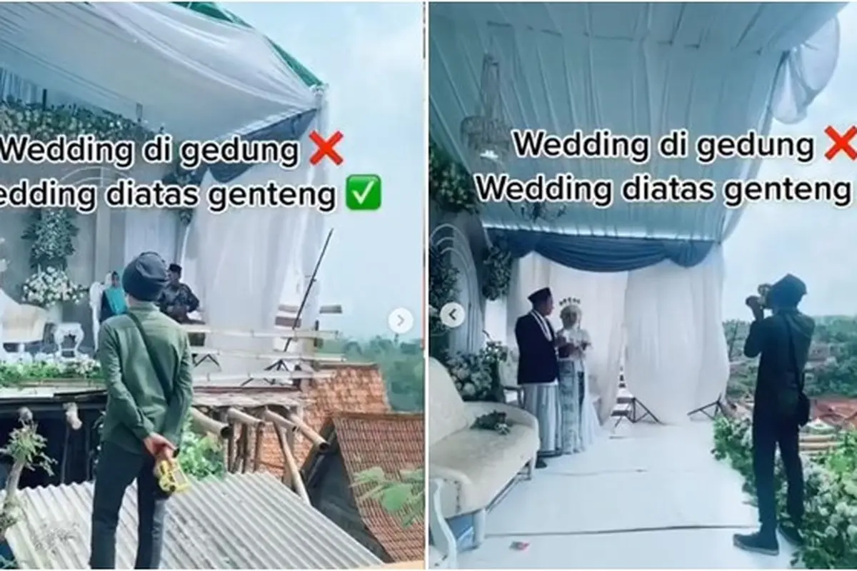 Viral Pengantin Gelar Pernikahan di Atas Genting, Jadi Spot Foto Terbaik