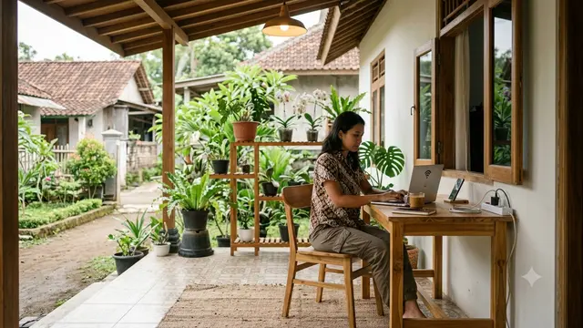 Inspirasi Rumah dengan Teras Lebar untuk Slow Living Model Zona Kerja Remote yang Tenang