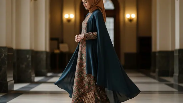 Model Gamis Batik Plus Outer Cape Elegan