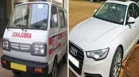 Sopir mabuk bawa kabur ambulan, sedangkan mobil Audi miliknya ditinggal di sebuah rumah sakit di Chennai, India. (Rushlane)