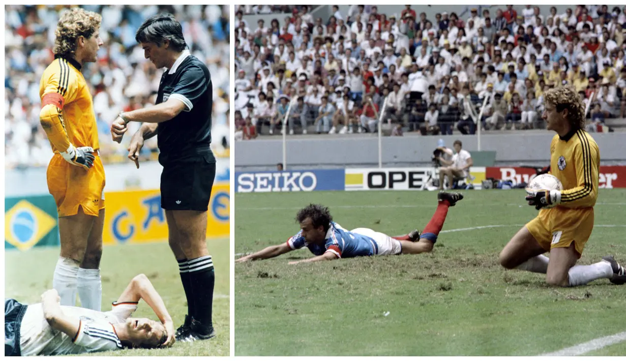 6. Harald Schumacher, kiper Jerman ini pernah melakukan pelanggaran keras terhadap bek Prancis, Patrick Battiston, pada Piala Dunia 1982. Meski sudah hampir tiga dekade berlalu, namun sepertinya warga Prancis masih mengingat masalah itu. (AFP/Staff)
