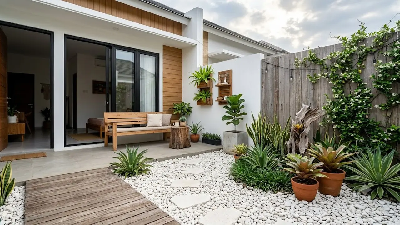 6 Taman Kering dengan Batu Koral Putih, Halaman Rumah Minimalis