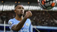 Sejak bergabung dengan Manchester City pada 2016, Gabriel Jesus berhasil menjadi bagian integral dari skuat asuhan Guardiola. Pemain Brasil itu mampu membuat penampilan yang ke-100 saat mengalahkan Watford 4-0 pada Juli 2020. Tercatat ada 77 laga yang berhasil ia menangkan saat itu. (AFP/Oli Scaff)