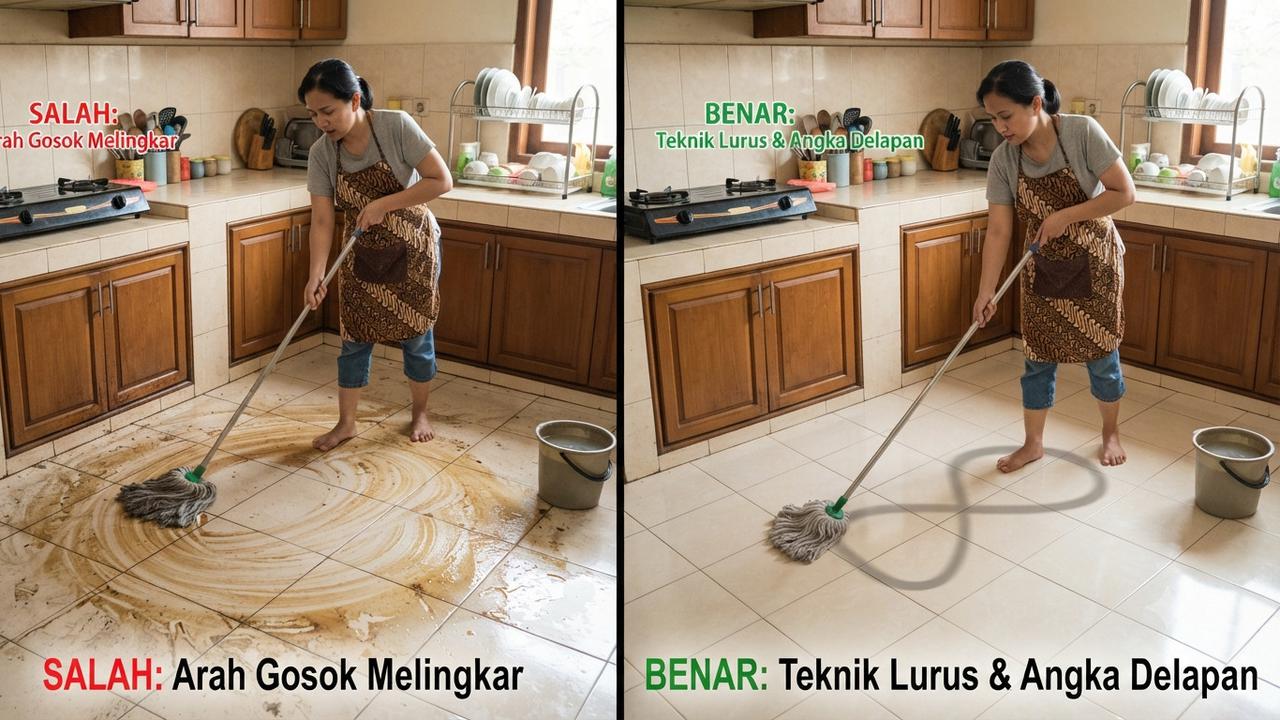 Menggosok Lantai dengan Arah yang Salah