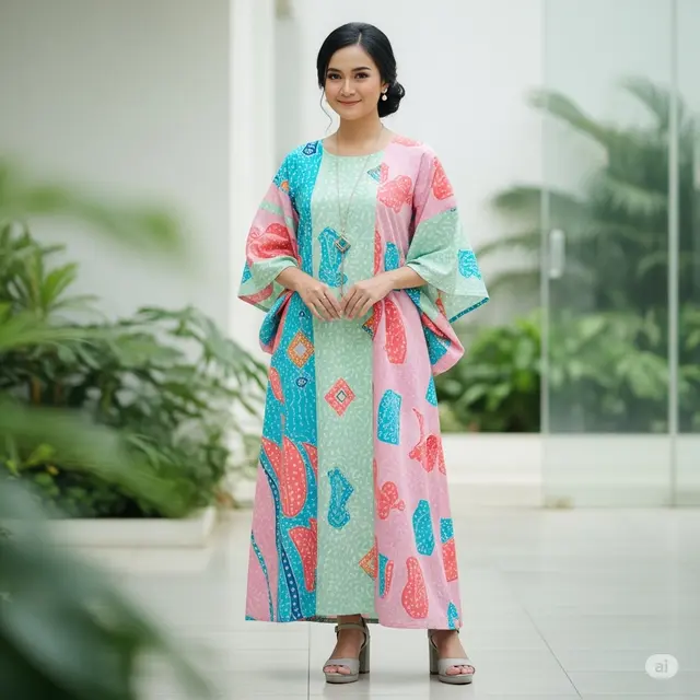 Model Long Dress Batik Kombinasi Modern 2025 (Image by Gemini)