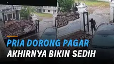 Nasib apes dialami oleh seorang pria ketika mendorong pagar rumah namun kemudian ditinggal.