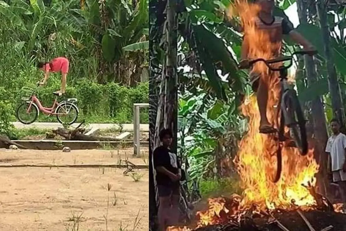 Sambil Atraksi, Ini 7 Potret Nyeleneh Orang saat Naik Sepeda Kocak
