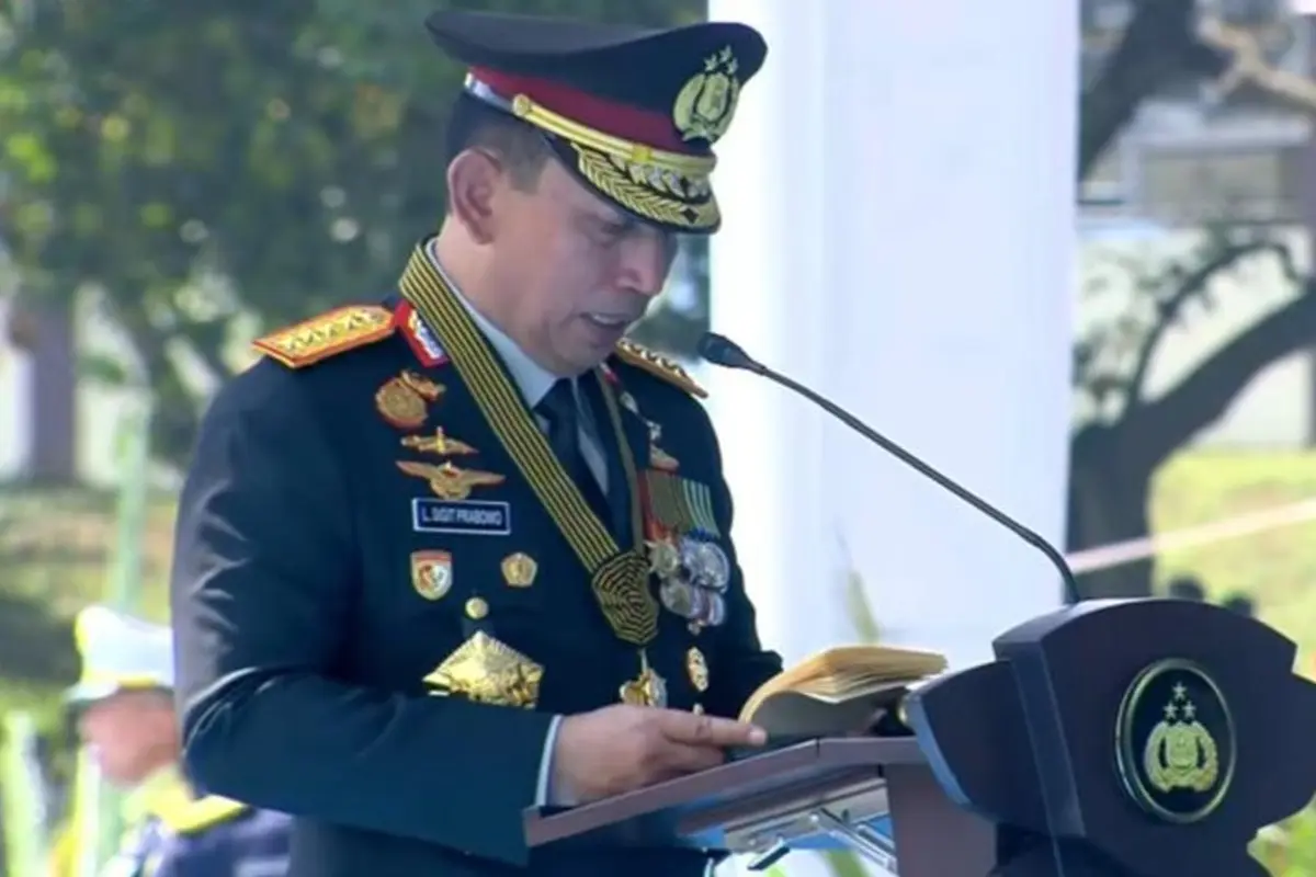 Kapolri Jenderal Pol Listyo Sigit Prabowo saat HUT Bhayangkara ke-80 di Satlas Brimob Cikeas, Kabupaten Bogor, Jawa Barat.