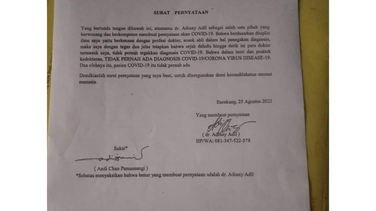 Surat pernyataan dokter tidak percara Covid-19 (Liputan6.com/Fauzan)