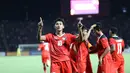 Pemain timnas U-22 Indonesia, Titan Agung melakukan selebrasi usai mencetak gol ke gawang Kamboja pada Grup A SEA Games 2023 di Stadion Nasional Olimpiade, Phnom Penh, Kamboja, Rabu (10/5/2023). (Foto:Dok.PSSI)