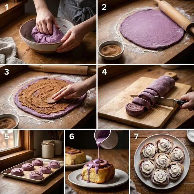 Ilustrasi Pembuatan Cinnamon Roll Ubi Ungu