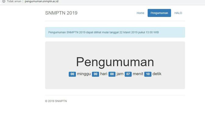 Situs pengumuman SNMPTN 2019