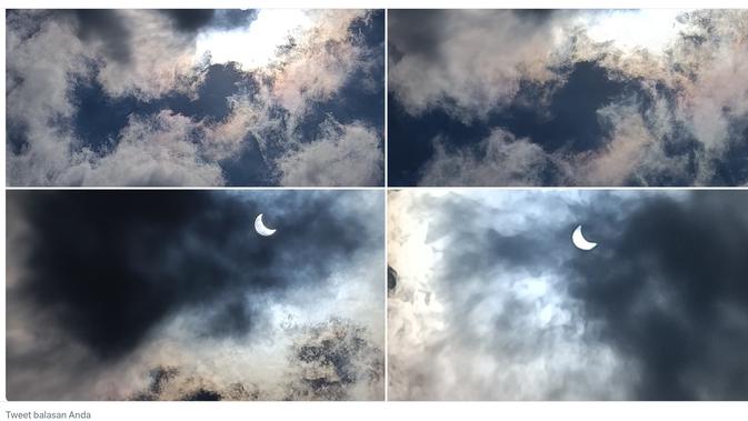 <p>Foto gerhana matahari hibrida bidikan warganet Twitter @doninoid yang dijepret dari Xiaomi 11T (Foto: Twitter @doninoid). </p>