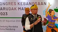 Gubernur Jawa Barat Ridwan Kamil dalam Kongres Kebangsaan Barudak Masagi di Gedung Merdeka, Kota Bandung, Sabtu (26/8/2023). (Foto: Liputan6.com/Arya Prakasa)