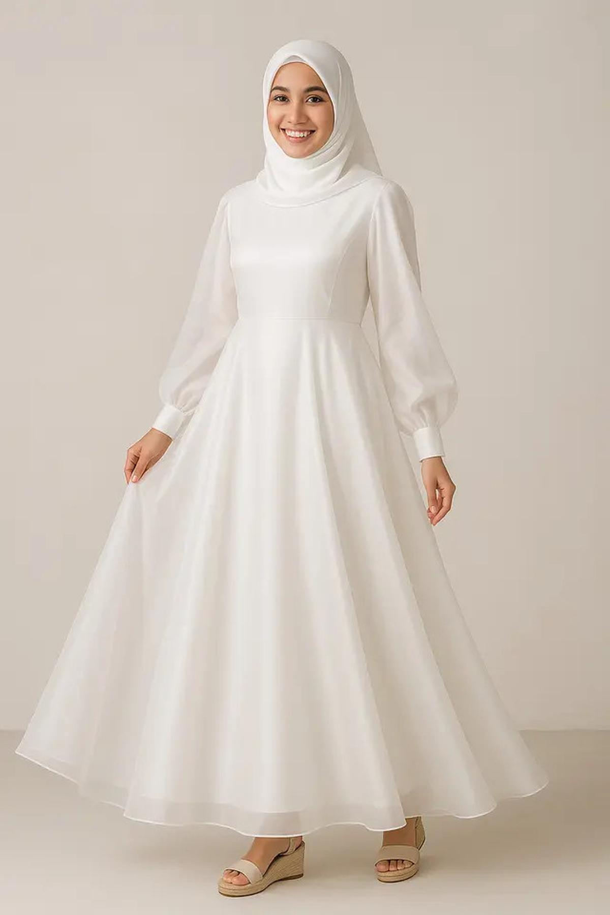 10 Inspirasi Gamis Syar'i Putih Mewah 2025, Ini Model yang Kekinian dan Stylish