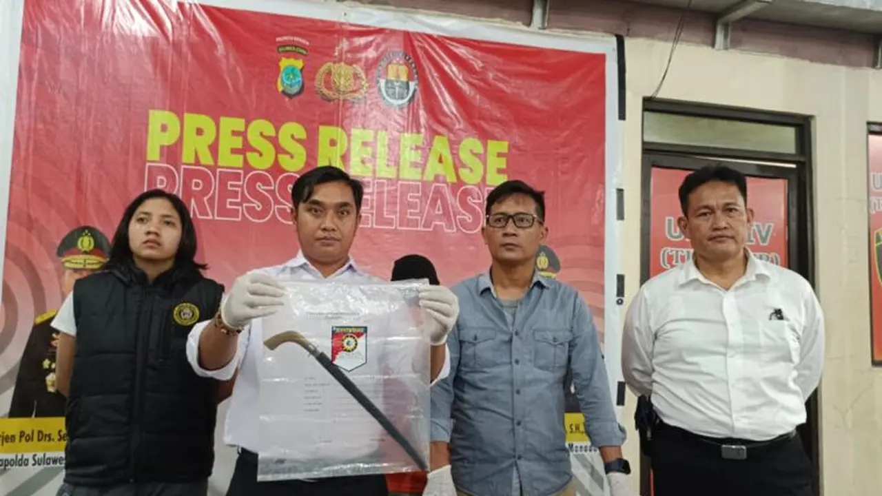 Polresta Manado saat mengungkap kasus pembunuhan di Kelurahan Malalayang Satu, Kecamatan Malalayang, Kota Manado, Sulut, pada Minggu (9/4/2023) malam pukul 21.00 Wita.