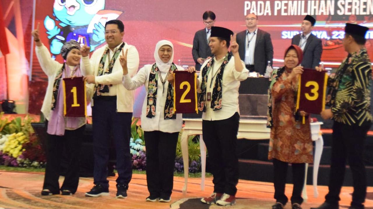 Penetapan Nomor Urut Pilkada Jatim: Luluk-Lukmanul 1, Khofifah-Emil 2, Risma-Gus Hans 3