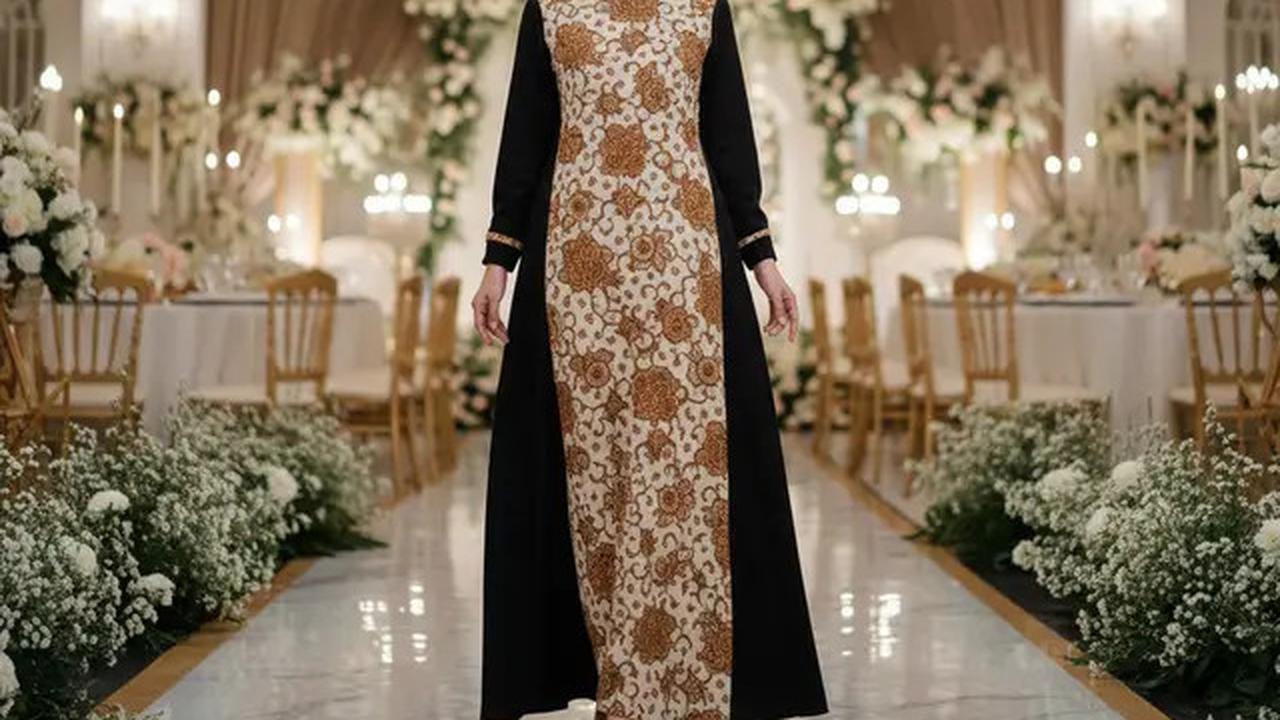 9 Gamis Batik Kombinasi Kain Polos Cocok untuk Pesta, Elegan Saat Kondangan
