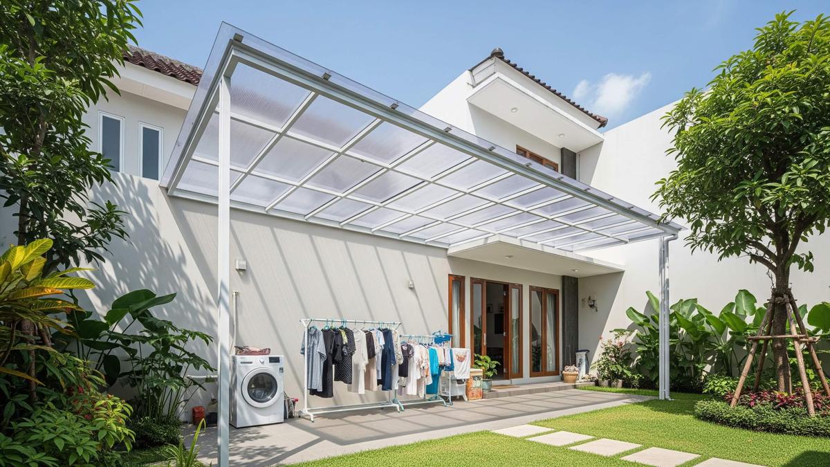 8 Desain Kanopi Jemuran Belakang Rumah yang Tidak Bikin Gelap, Rapi &amp; Tahan Hujan