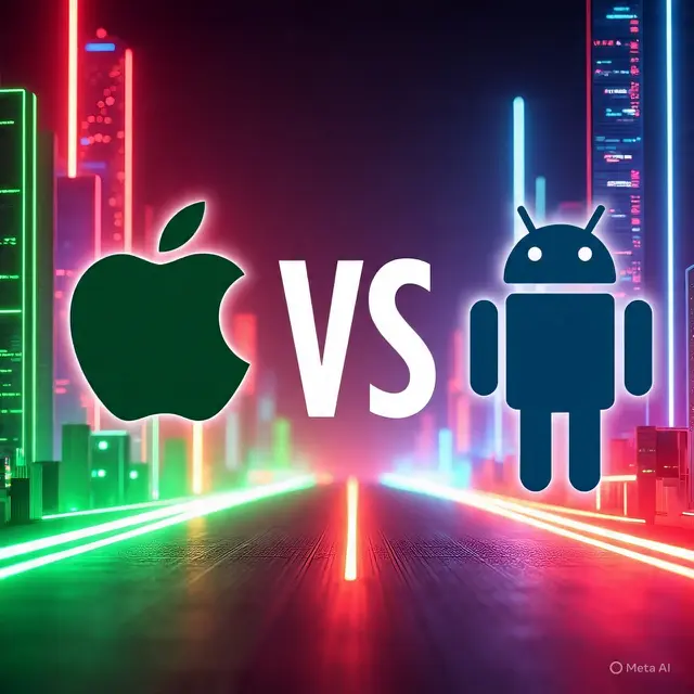 Ilustrasi Logo Apple vs Android versi Meta.