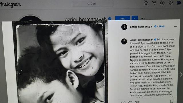 Unggahan Azriel Hermansyah. (Foto: Instagram @azriel_hermansyah)