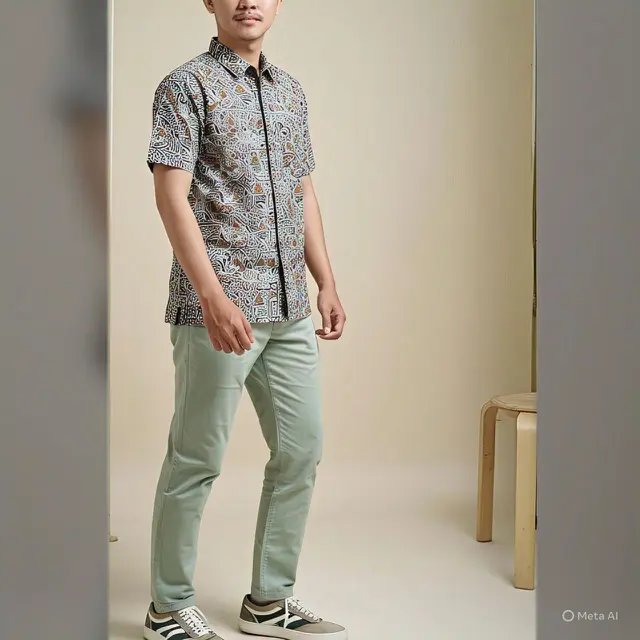 Inspirasi Model Kemeja Lengan Pendek Pria Model Motif Modern/via Meta AI