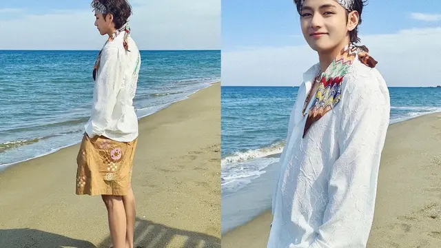 V BTS saat di pantai
