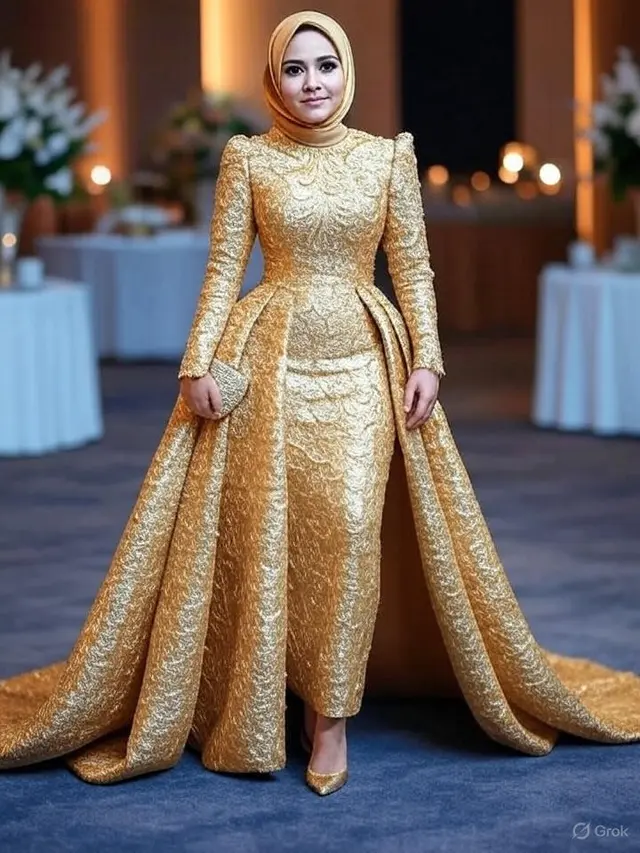 Model Gamis Brokat Panjang (image by Grok AI)