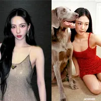 Butuh sesuatu yang glamor untuk pesta di malam hari? Jangan lewatkan sprakling dress nuansa emas yang mewah seperti yang dikenakan Karina aespa ini. [@katarinabluu]