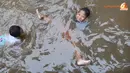 Anak-anak asyik bermain di tengah banjir. (Liputan6.com/Abdul Azis Prastowo)