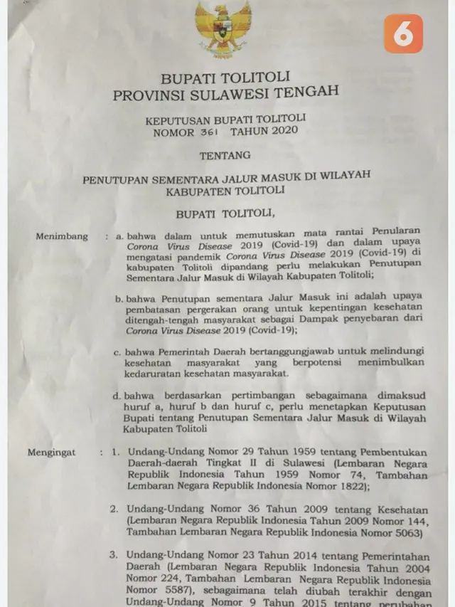 surat keputusan bupati tolitoli