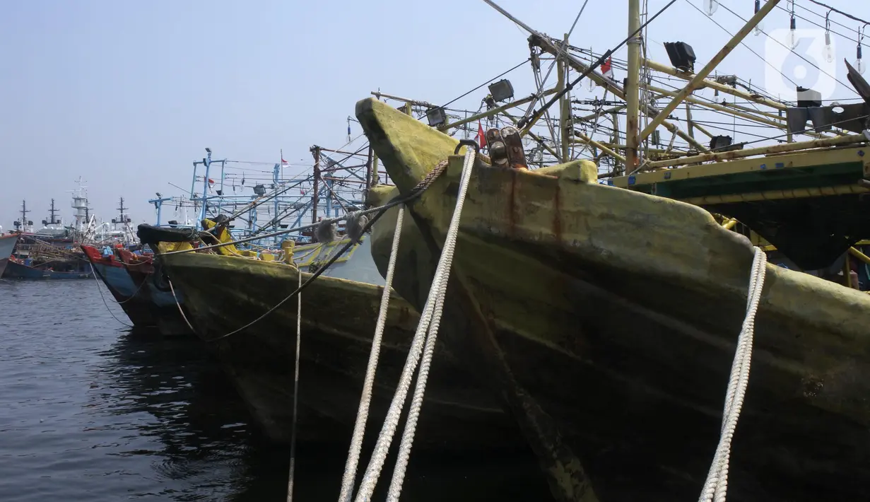 Kapal tangkap ikan GT 30 bersandar di Pelabuhan Muara Baru dan Pelabuhan Angke, Jakarta, Sabtu (9/10/2021). Dengan terbitnya PP Nomor 85 Tahun 2021, PNBP untuk para nelayan mengalami kenaikan sebesar 600 persen dari tarif biasanya. (merdeka.com/Imam Buhori)