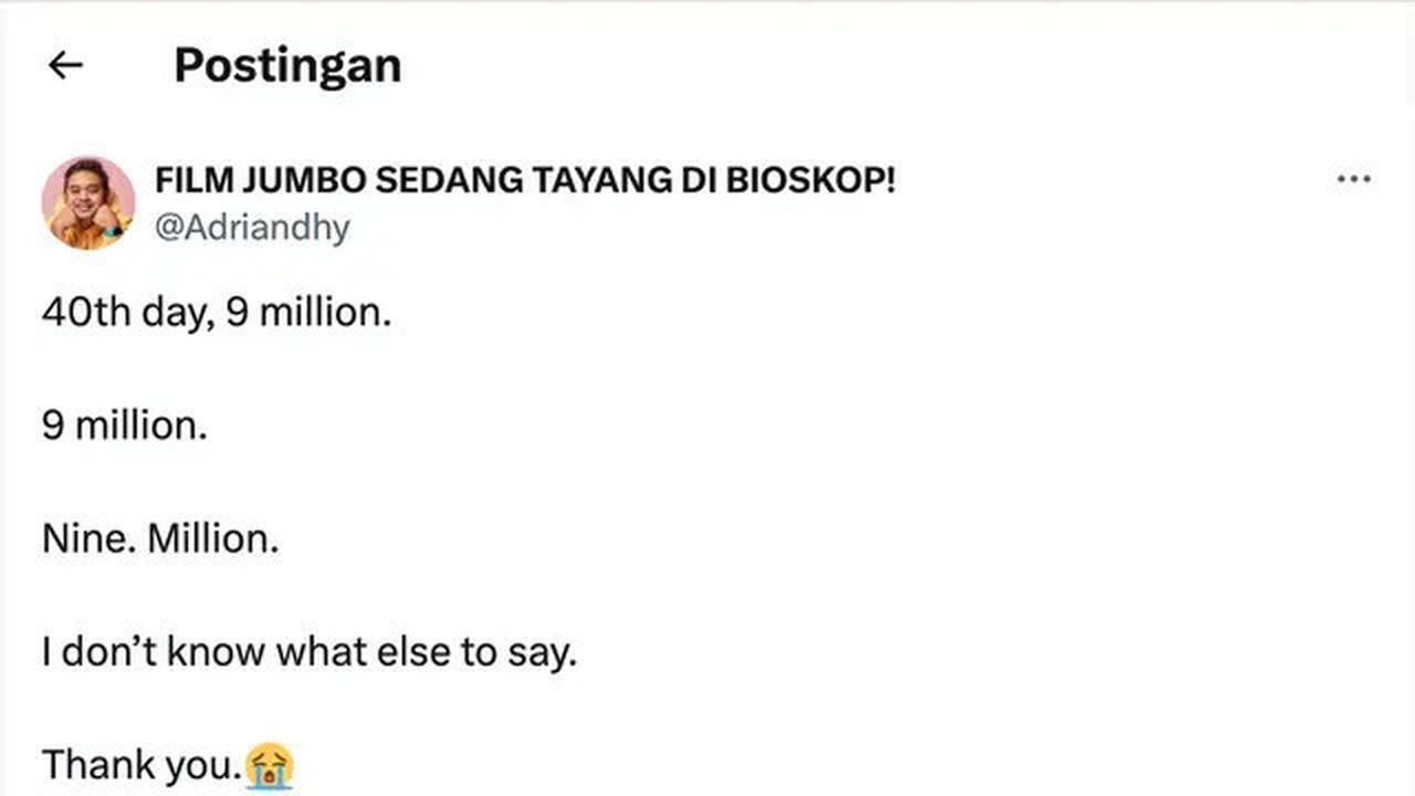 Film Jumbo Raih 9 Juta Penonton Setelah 40 Hari Edar di Bioskop, Begini Reaksi Sineas Ryan Adriandhy