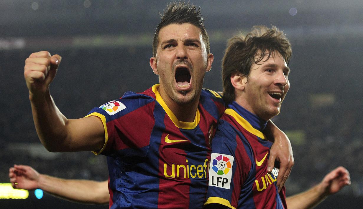 Sejak didatangkan dari Valencia pada tahun 2010, David Villa langsung nyetel bersama Lionel Messi di lini depan Blaugrana. Villa tercatat tampil sebanyak 199 kali dengan mencetak 48 gol, dimana 25 persen (12) golnya merupakan assist dari Lionel Messi. (AFP/Josep Lago)