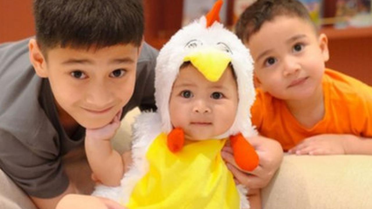 3 Foto Baby Lily Jalani Pemotretan Pakai Kostum Ayam, Diapit Kedua Kakak Ganteng Rafathar & Rayyanza