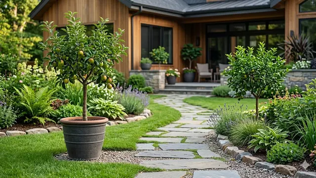 Desain Taman Rumah dengan Pohon Buah Kecil
