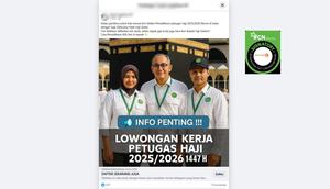 Tangkapan layar klaim tautan pendaftaran petugas haji 2025/2026 yang beredar di Facebook.