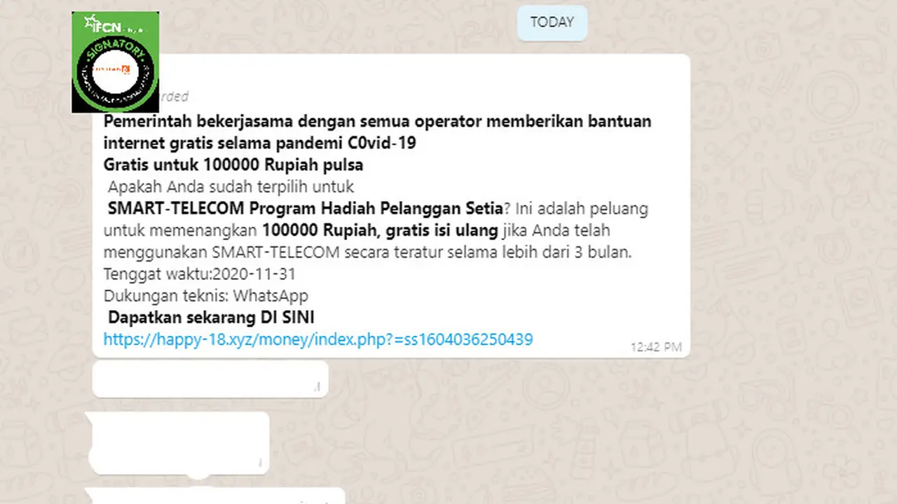 Penelusuran Klaim Informasi Internet dan Pulsa Rp 100 ribu Gratis saat pandemi Covid-19